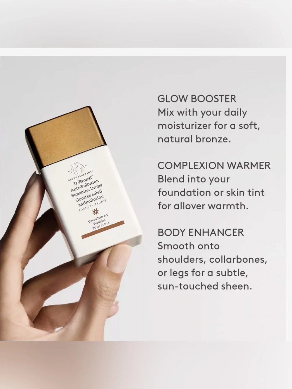 Drunk Elephant D-Bronzi Anti-Pollution Drops — Gold and White